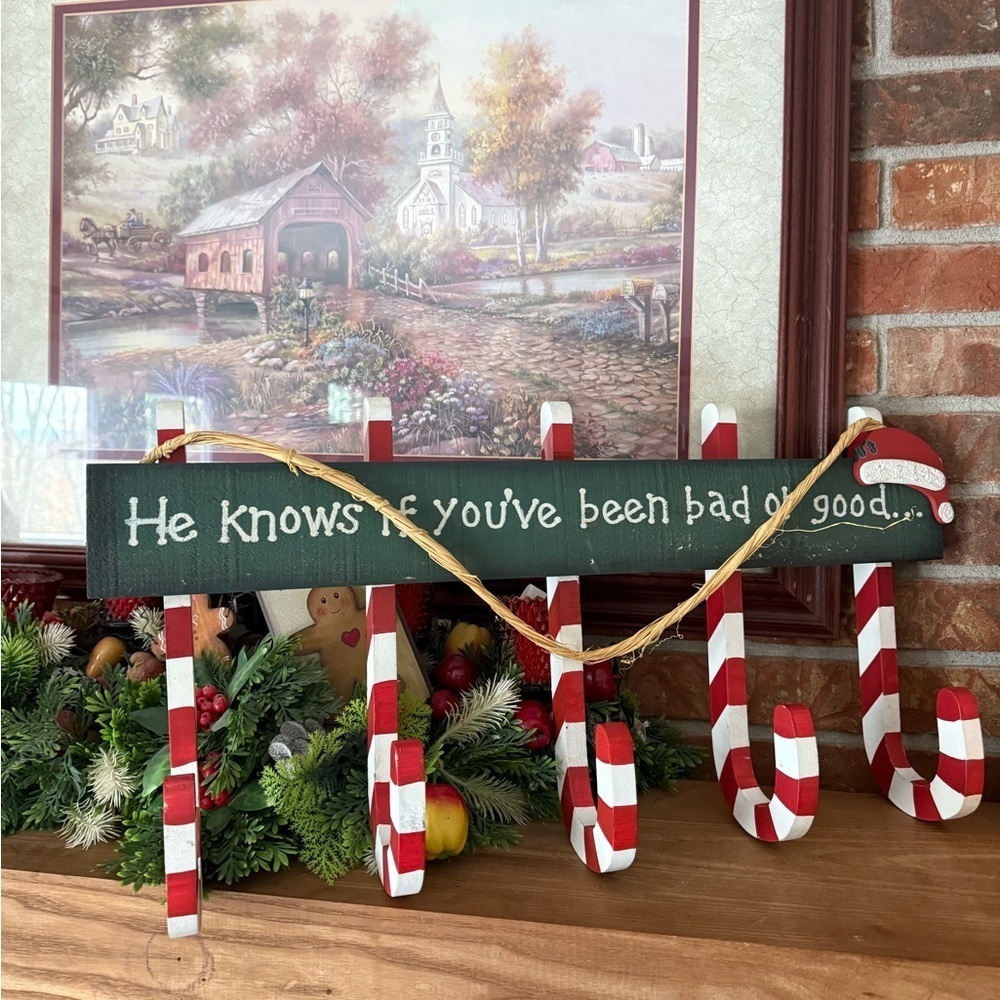 Vintage 1985 XL Festive Candy Cane Stocking Holder Santa Decor
